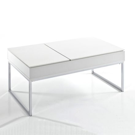 Tavolino da Salotto in Mdf Bianco e Metallo con Contenitore - Ghirlanda Viadurini