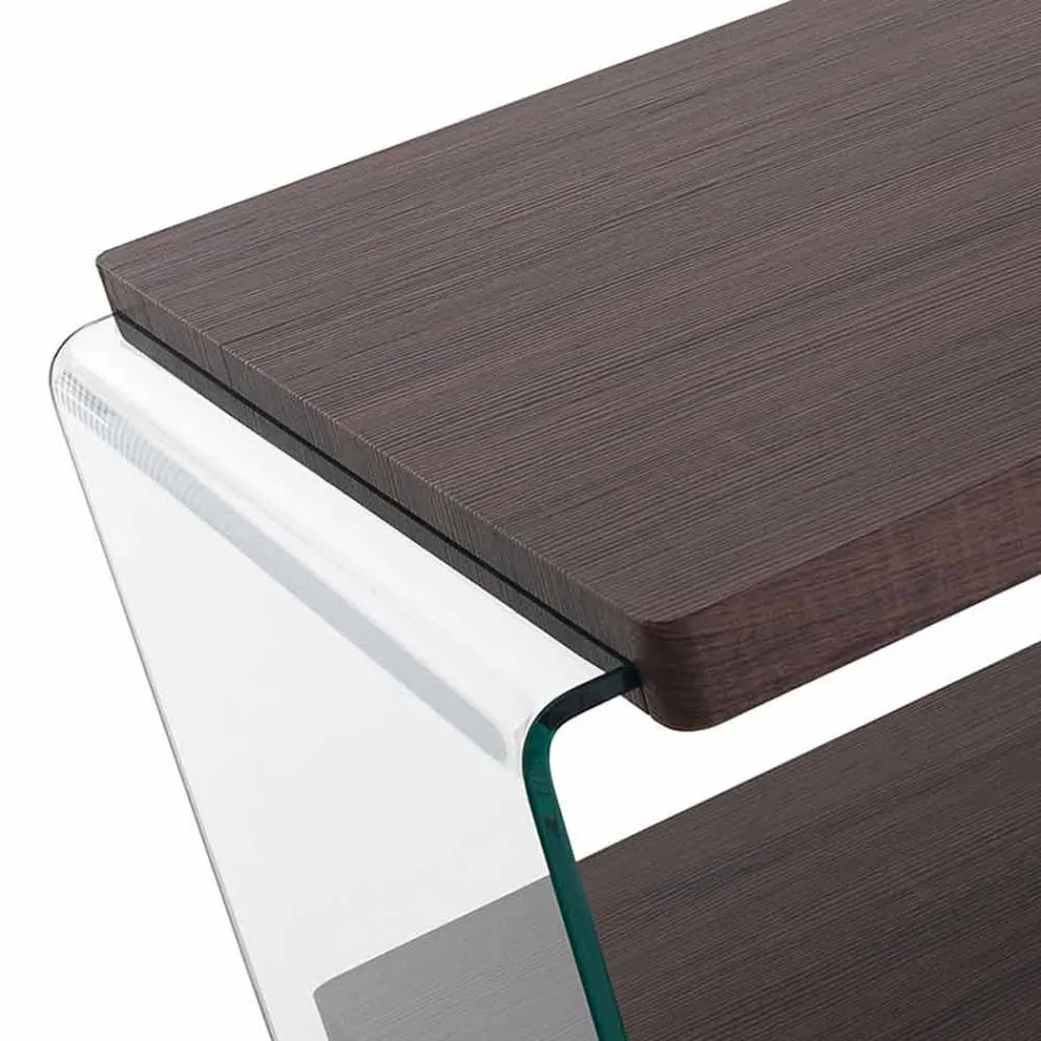 Tavolino da Salotto in Mdf Noce e Vetro Trasparente in 2 Misure - Mindie Viadurini