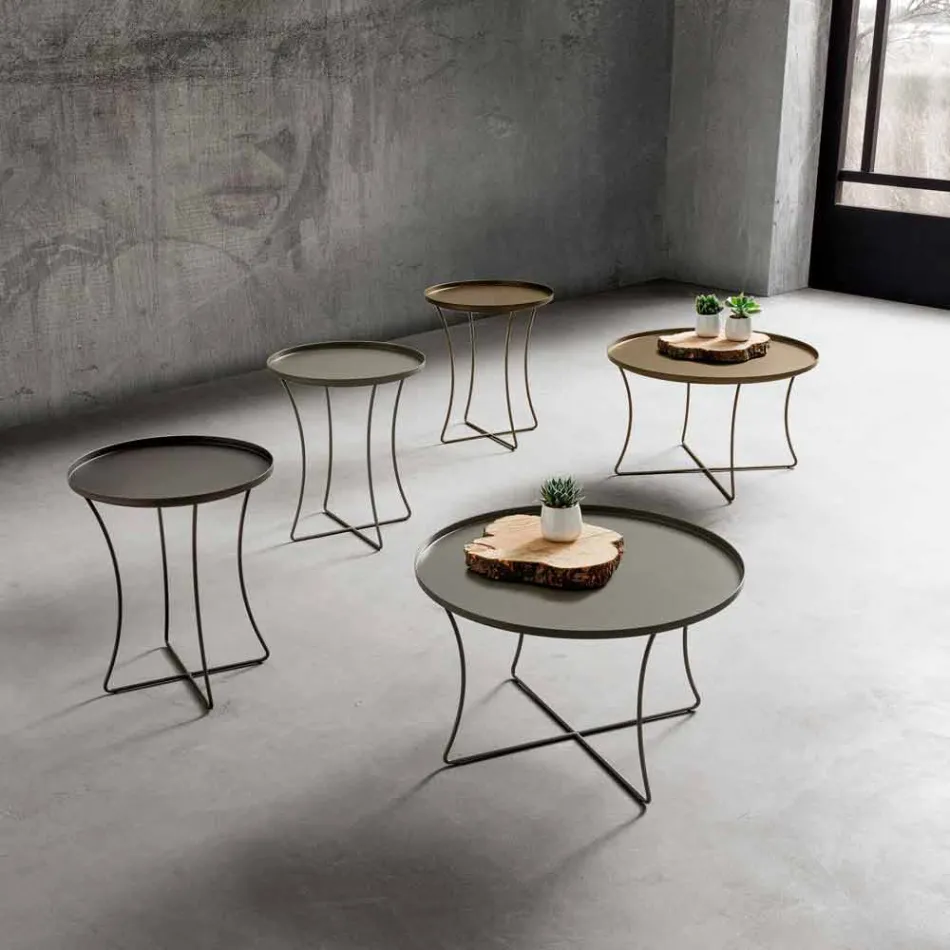 Tavolino da Salotto in Metallo con Vassoio Contenitore Made in Italy - Numbo Viadurini