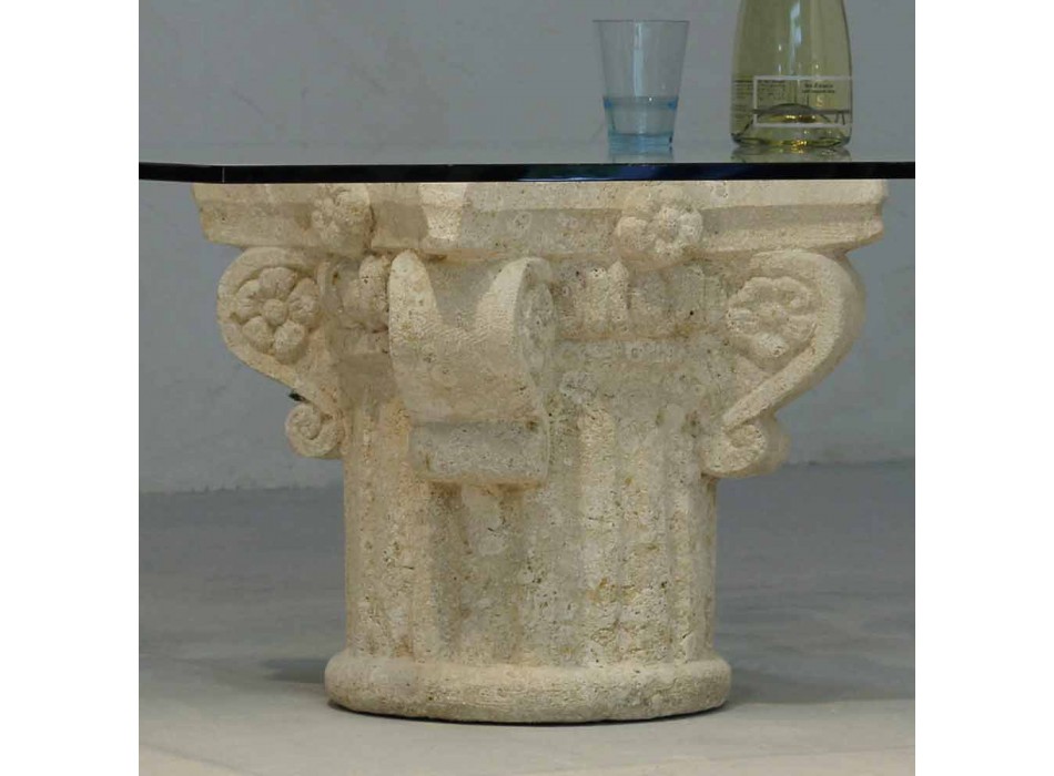 Tavolino da salotto in pietra e cristallo dal design classico Balos Viadurini