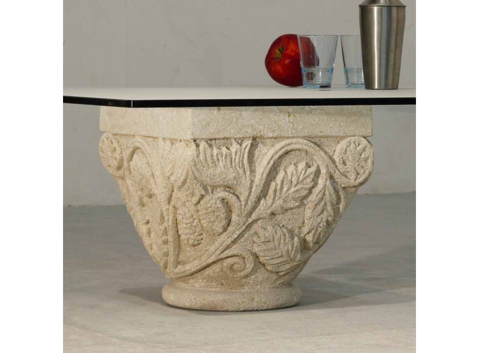 Tavolino da salotto in pietra e cristallo dal design classico Mytros Viadurini