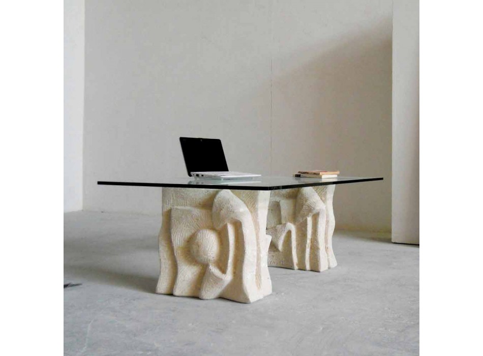 Tavolino da salotto in pietra e cristallo design moderno Priamo-S Viadurini