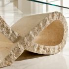 Tavolino da Salotto in Pietra Fossile con Piano in Vetro Trasparente - Kansas Viadurini