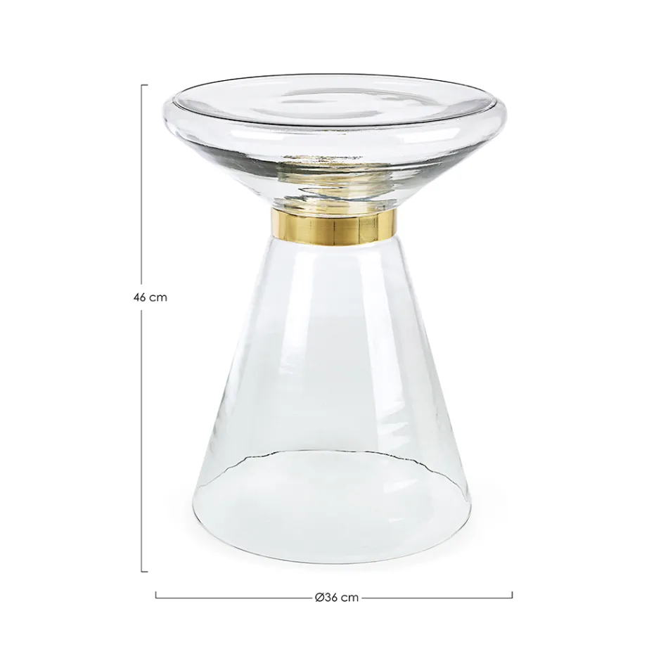 Tavolino da Salotto in Vetro e Decoro in Acciaio Placcato Ottone - Gabrio Viadurini