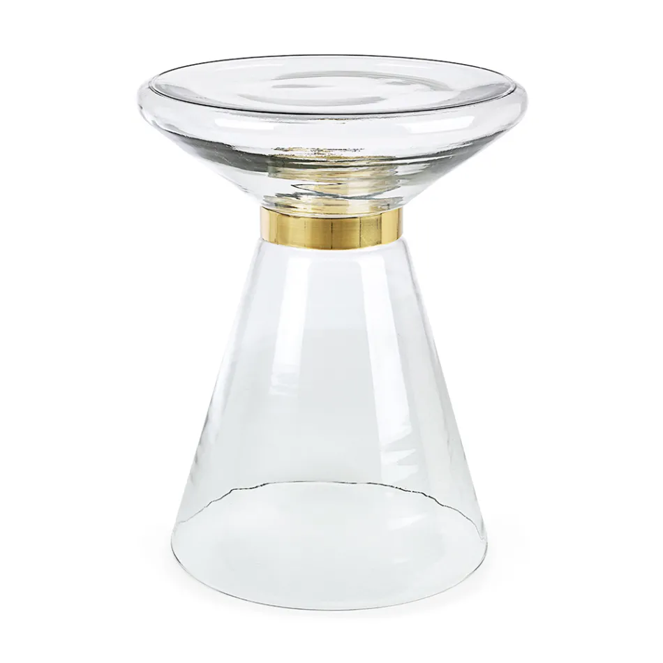 Tavolino da Salotto in Vetro e Decoro in Acciaio Placcato Ottone - Gabrio Viadurini