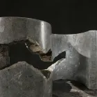 Tavolino da Salotto in Vetro Temperato con Base in Pietra Fossile - Jordan Viadurini