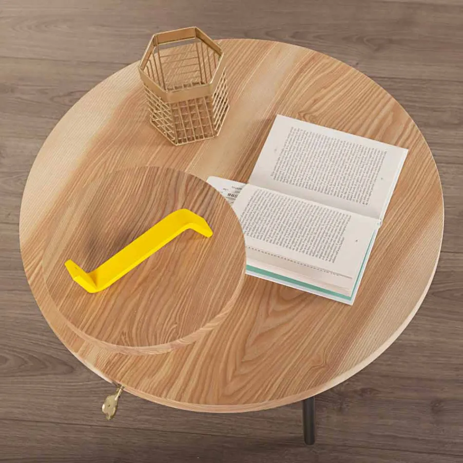 Tavolino da Salotto Moderno con Piano Rotondo in Frassino Made in Italy - Velino Viadurini