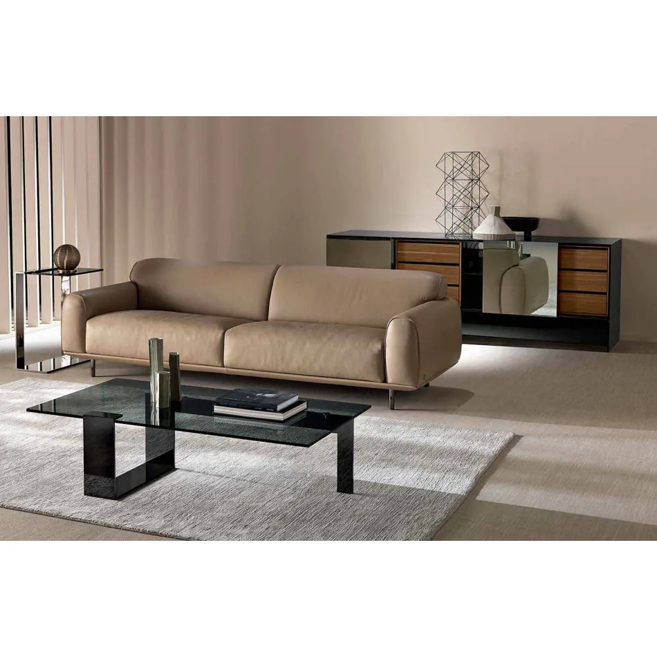 Tavolino da Salotto Moderno Piano Vetro Fumè e Base Metallo Made in Italy – Scoby Viadurini