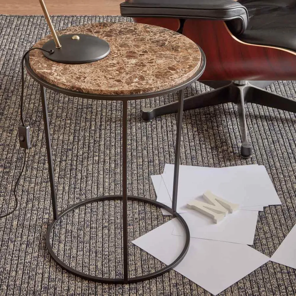 Tavolino da Salotto Moderno Rotondo in Metallo e Marmo di Alta Qualità- Raphael Viadurini