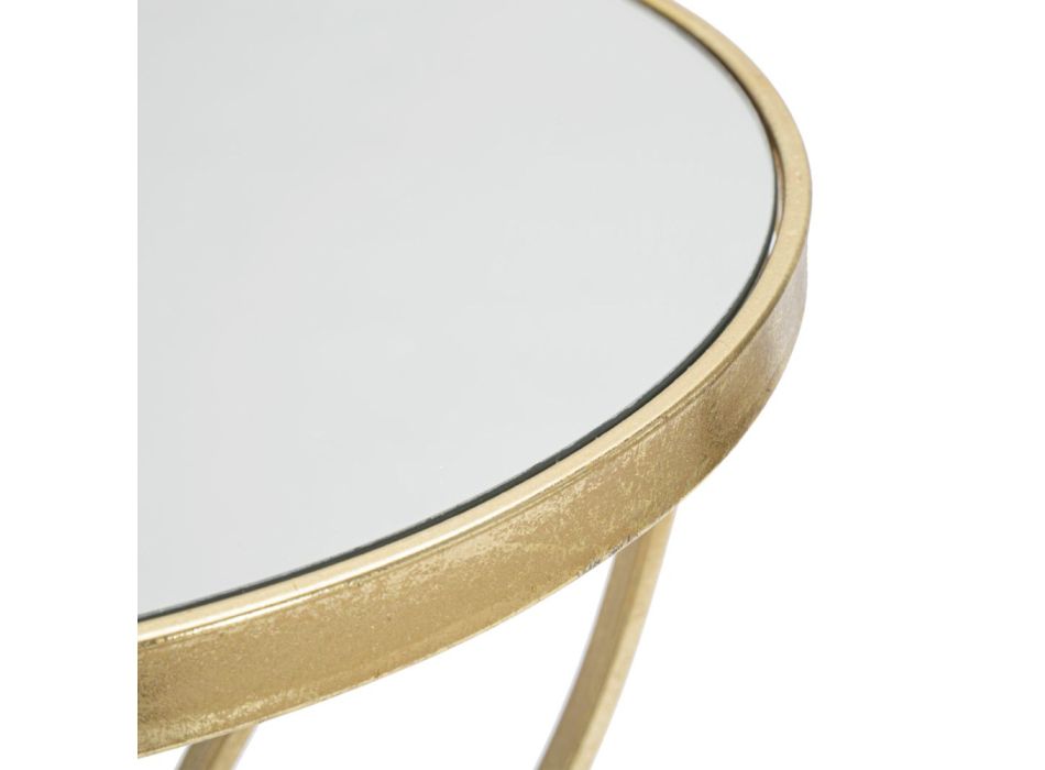 Tavolino da Salotto Oro in Ferro con Piano Rotondo in Specchio - Umari Viadurini