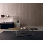 Tavolino da Salotto Ovale in Metallo e Piano Bicolore in Legno - Comacchio Viadurini