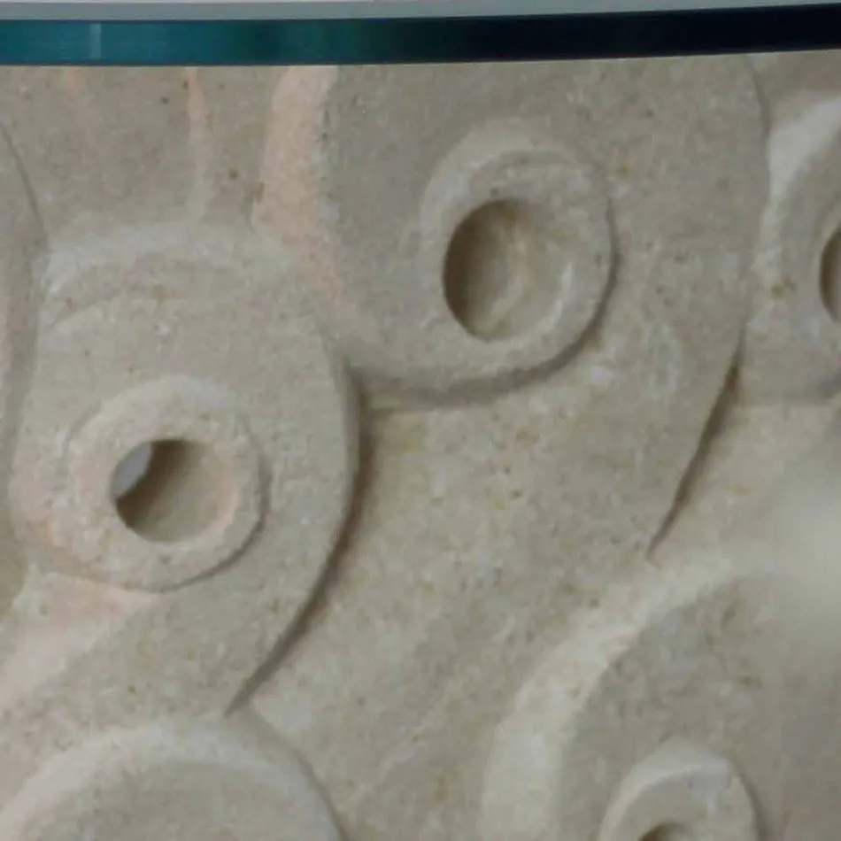 Tavolino da salotto ovale in pietra e cristallo, design moderno Lindos Viadurini