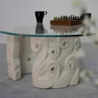 Tavolino da salotto ovale in pietra e cristallo, design moderno Lindos Viadurini