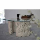 Tavolino da salotto ovale in pietra e cristallo, design moderno Lindos Viadurini