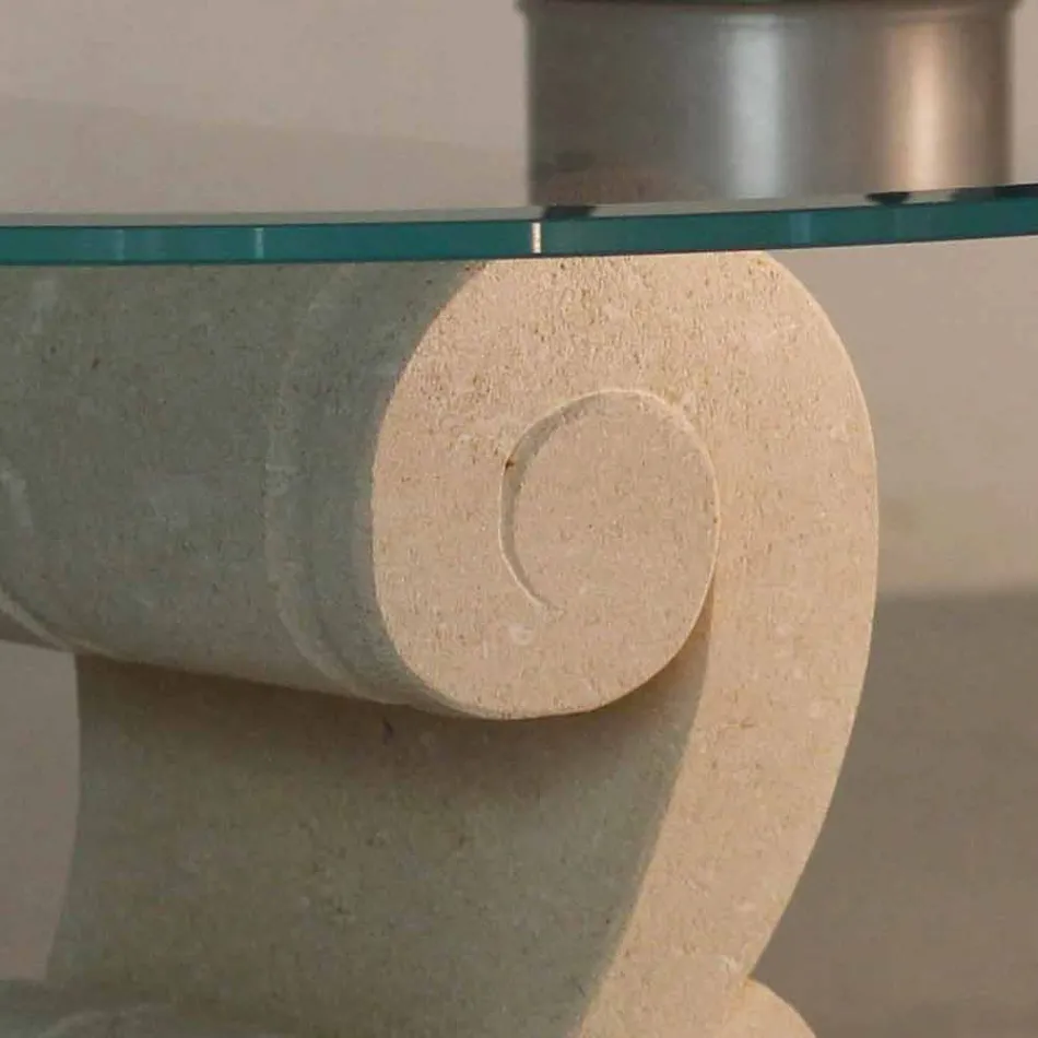 Tavolino da salotto ovale in pietra e cristallo di design Aracne-S Viadurini