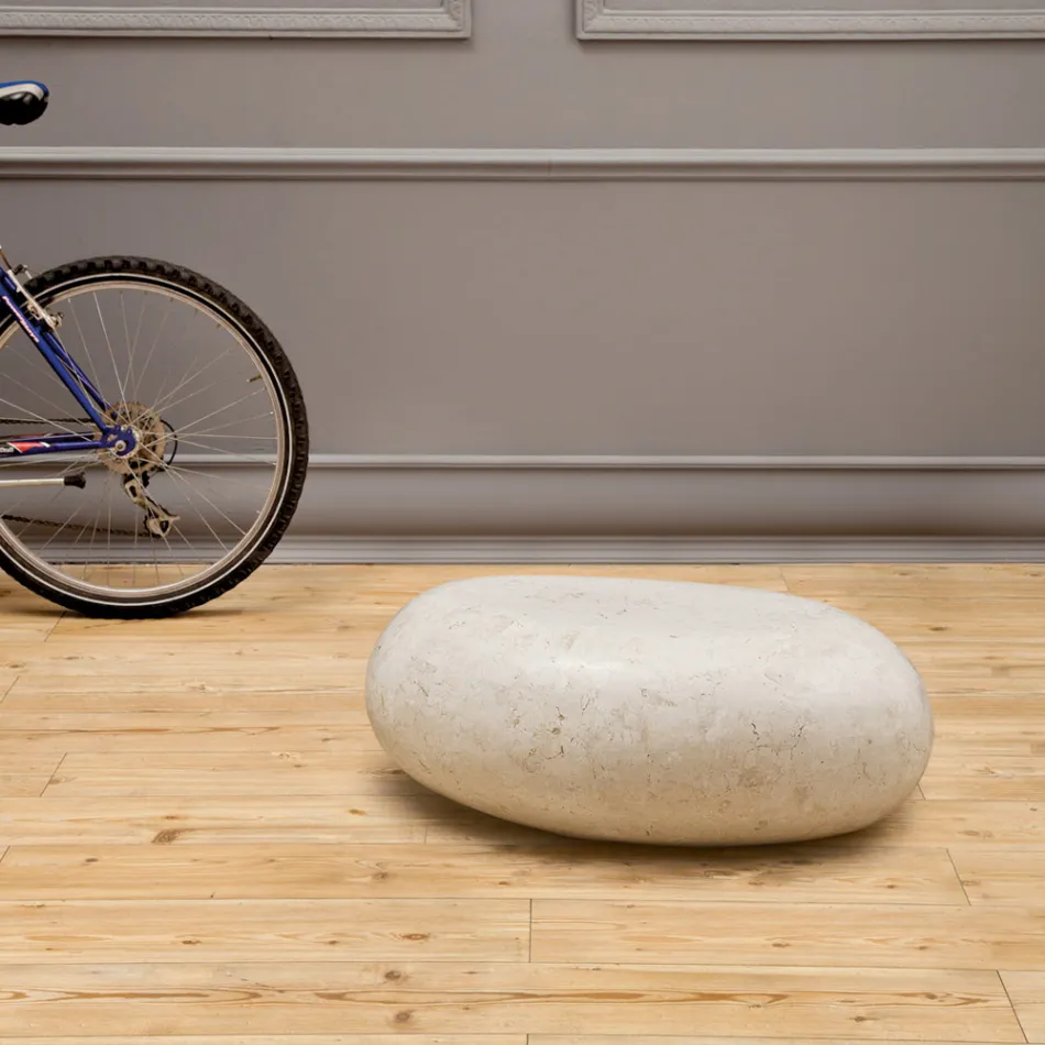 Tavolino da Salotto Ovale in Pietra Fossile Bianca - Alfred Viadurini