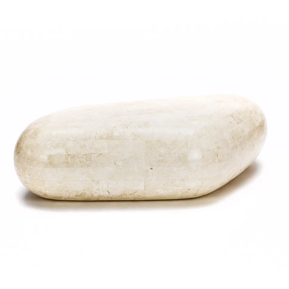 Tavolino da Salotto Ovale in Pietra Fossile Moderno - Avenue Viadurini