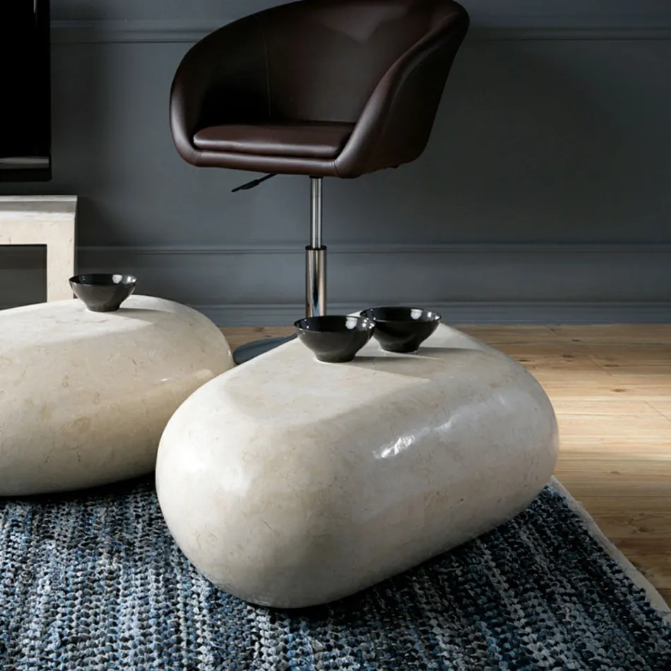 Tavolino da Salotto Ovale in Pietra Fossile Moderno - Avenue Viadurini