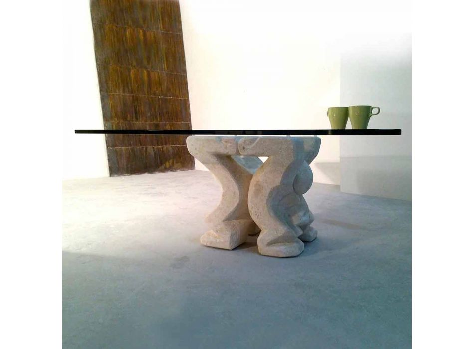 Tavolino da salotto quadrato in pietra e cristallo di design Medusa-S Viadurini