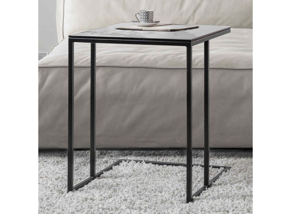 Tavolino da Salotto Quadrato in Vetro Ceramica con Base in Metallo - Anselmo Viadurini