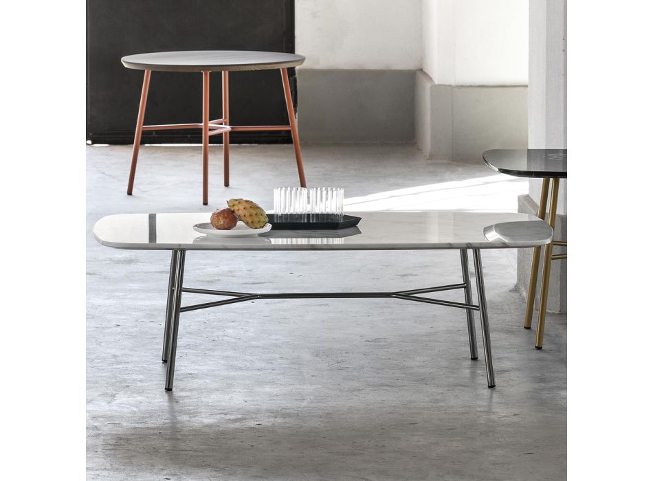 Tavolino da Salotto Rettangolare con Piano in Marmo Made in Italy - Makino Viadurini