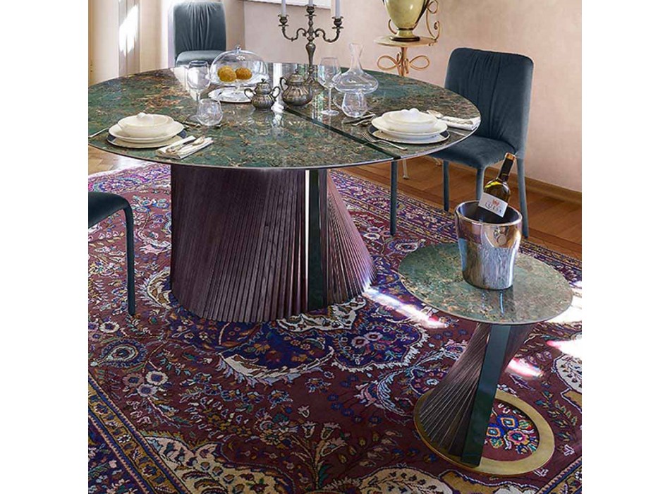 Tavolino da Salotto Rotondo di Design in Gres e Frassino Made in Italy  - Bering Viadurini