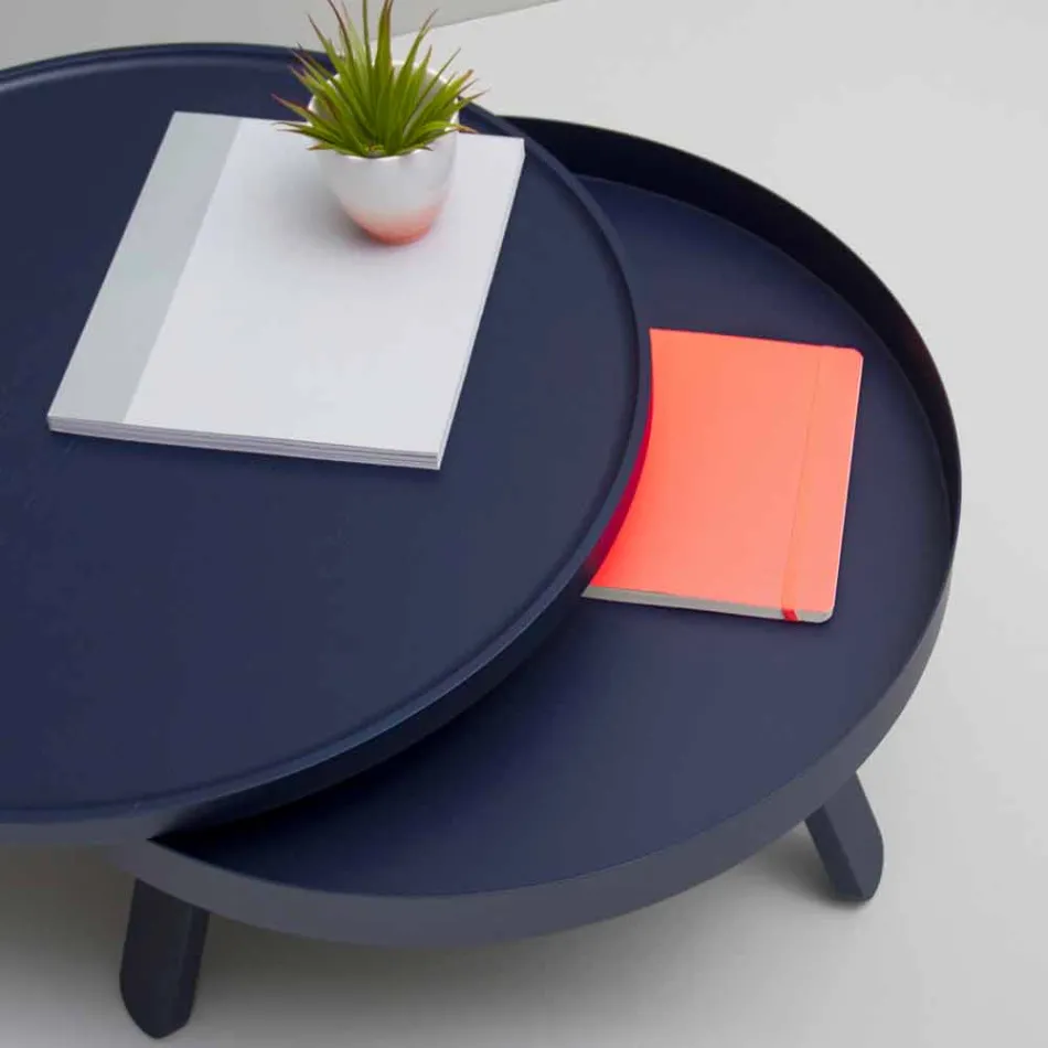 Tavolino da Salotto Rotondo di Design in Legno Massello e Metallo - Salerno Viadurini