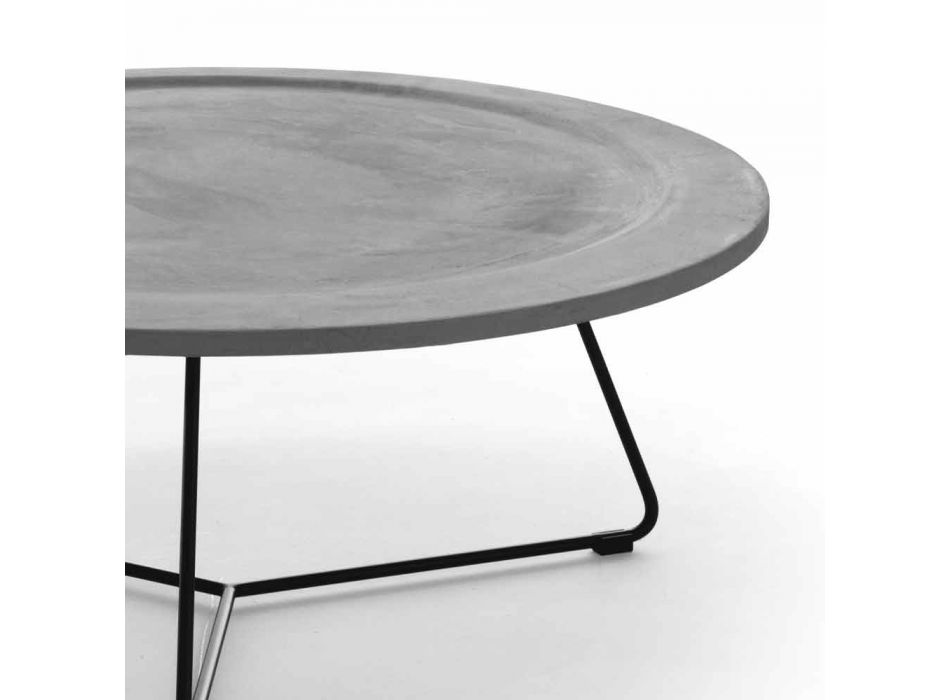 Tavolino da Salotto Rotondo in Cemento e Metallo Nero Made in Italy - Evolve Viadurini