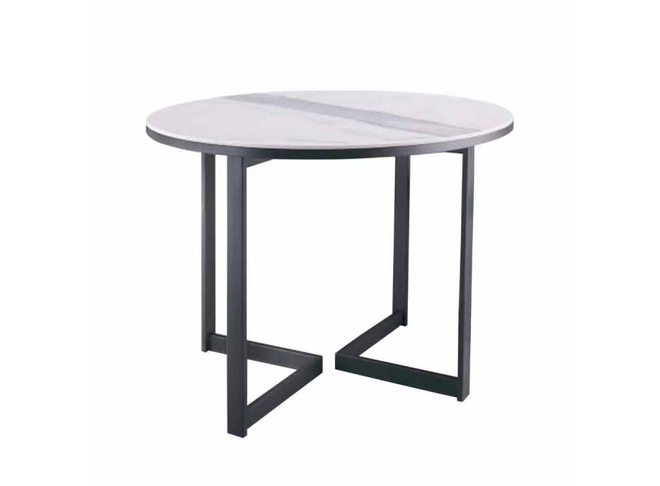 Tavolino da Salotto Rotondo in Gres e Metallo Moderno Made in Italy - Albert Viadurini