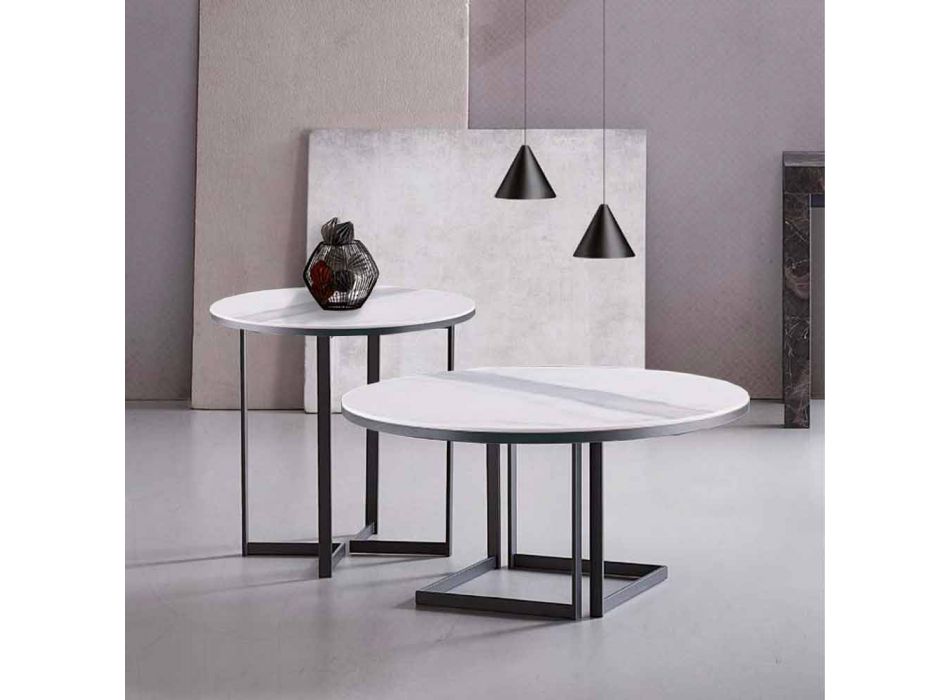 Tavolino da Salotto Rotondo in Gres e Metallo Moderno Made in Italy - Albert Viadurini