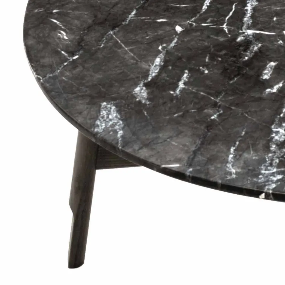 Tavolino da Salotto Rotondo in Marmo e Legno di Faggio Made in Italy - Daniela Viadurini