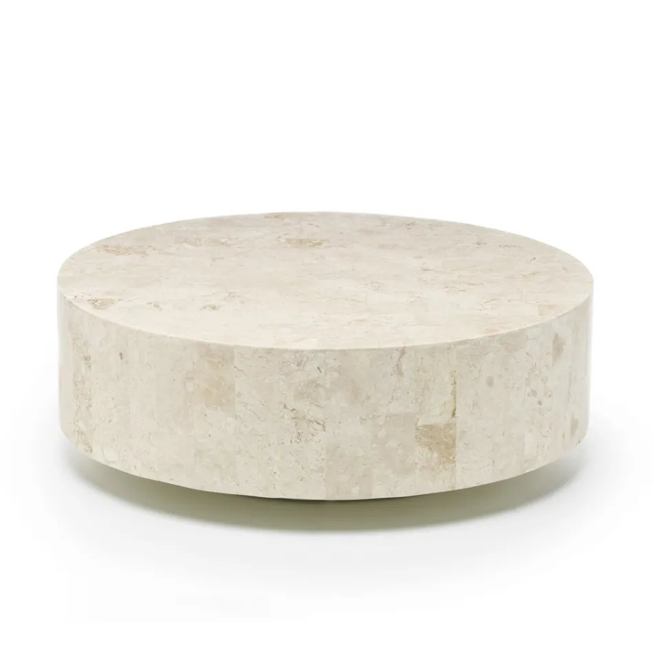 Tavolino da Salotto Rotondo Moderno in Pietra Fossile - Vermont Viadurini