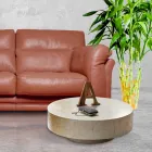 Tavolino da Salotto Rotondo Moderno in Pietra Fossile - Vermont Viadurini