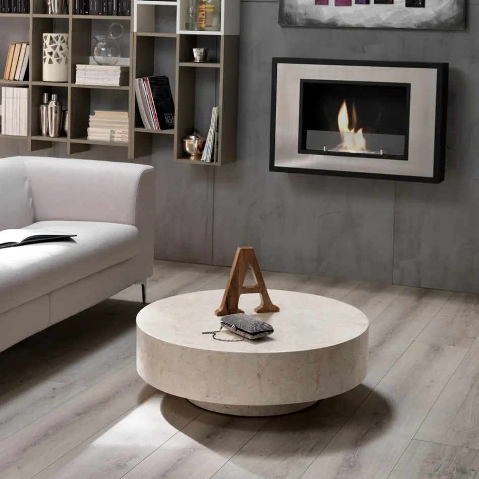 Tavolino da Salotto Rotondo Moderno in Pietra Fossile - Vermont Viadurini