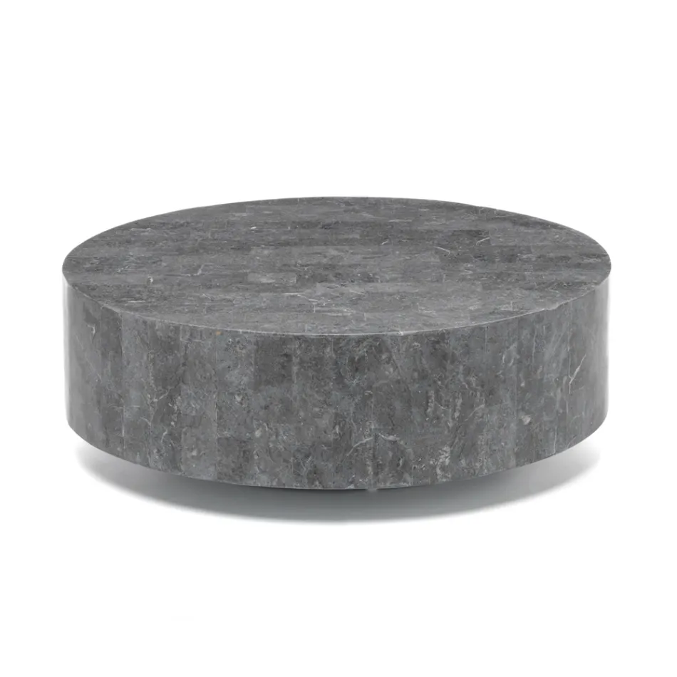 Tavolino da Salotto Rotondo Moderno in Pietra Fossile - Vermont Viadurini
