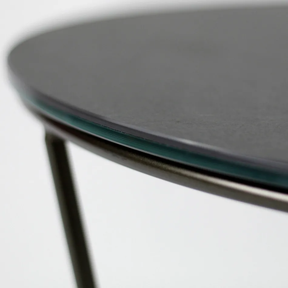 Tavolino da Salotto Rotondo Realizzato in Grès e Acciaio Made in Italy - Paini Viadurini