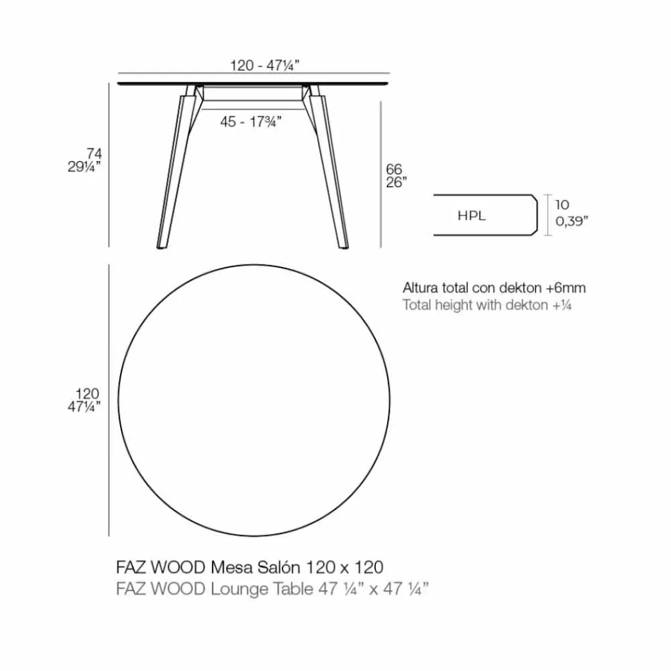 Tavolino da Salotto Tondo in Legno e Piano Hpl in 2 Misure - Faz Wood by Vondom Viadurini