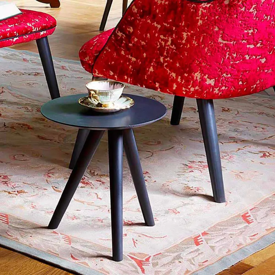Tavolino da Salotto Tondo in Legno Laccato Grigio Nero Made in Italy - Stoccarda Viadurini