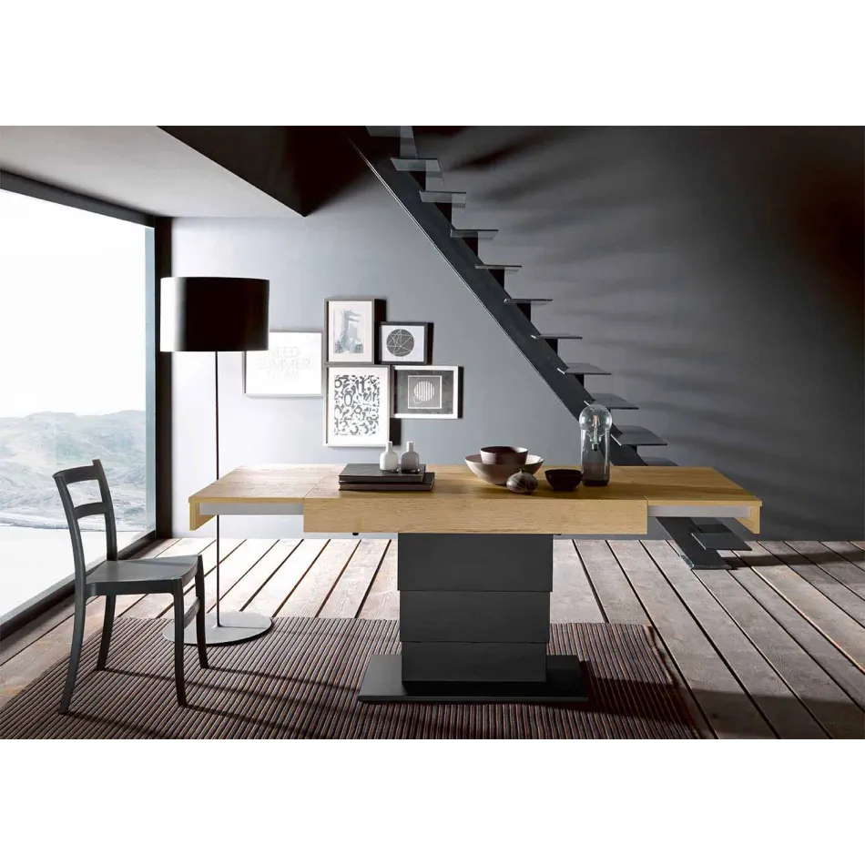 Tavolino da Salotto Trasformabile in Legno e Acciaio Made in Italy - Demetro Viadurini