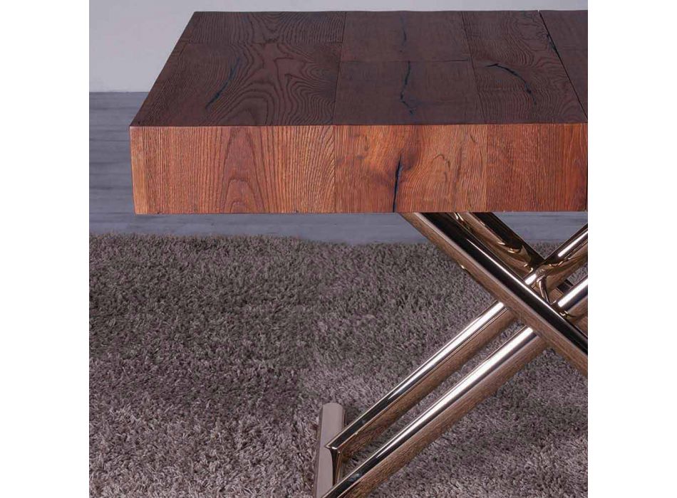 Tavolino da Salotto Trasformabile in Legno e Metallo Made in Italy - Patroclo Viadurini