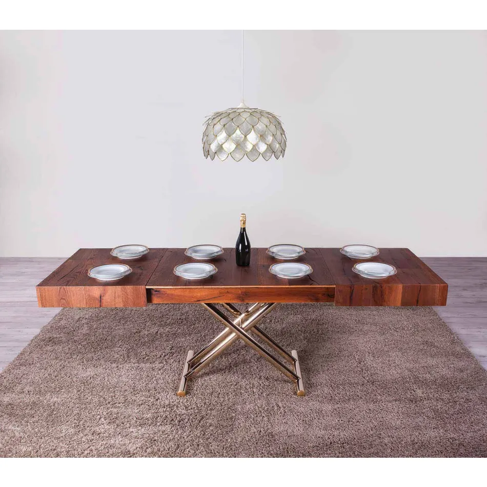 Tavolino da Salotto Trasformabile in Legno e Metallo Made in Italy - Patroclo Viadurini