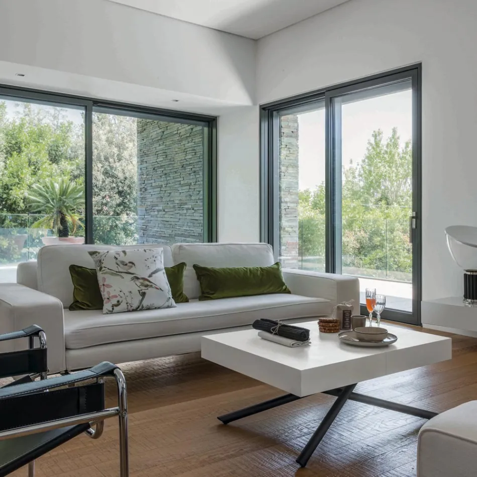 Tavolino da Salotto Trasformabile in Legno e Metallo, Made in Italy - Sanrocco Viadurini