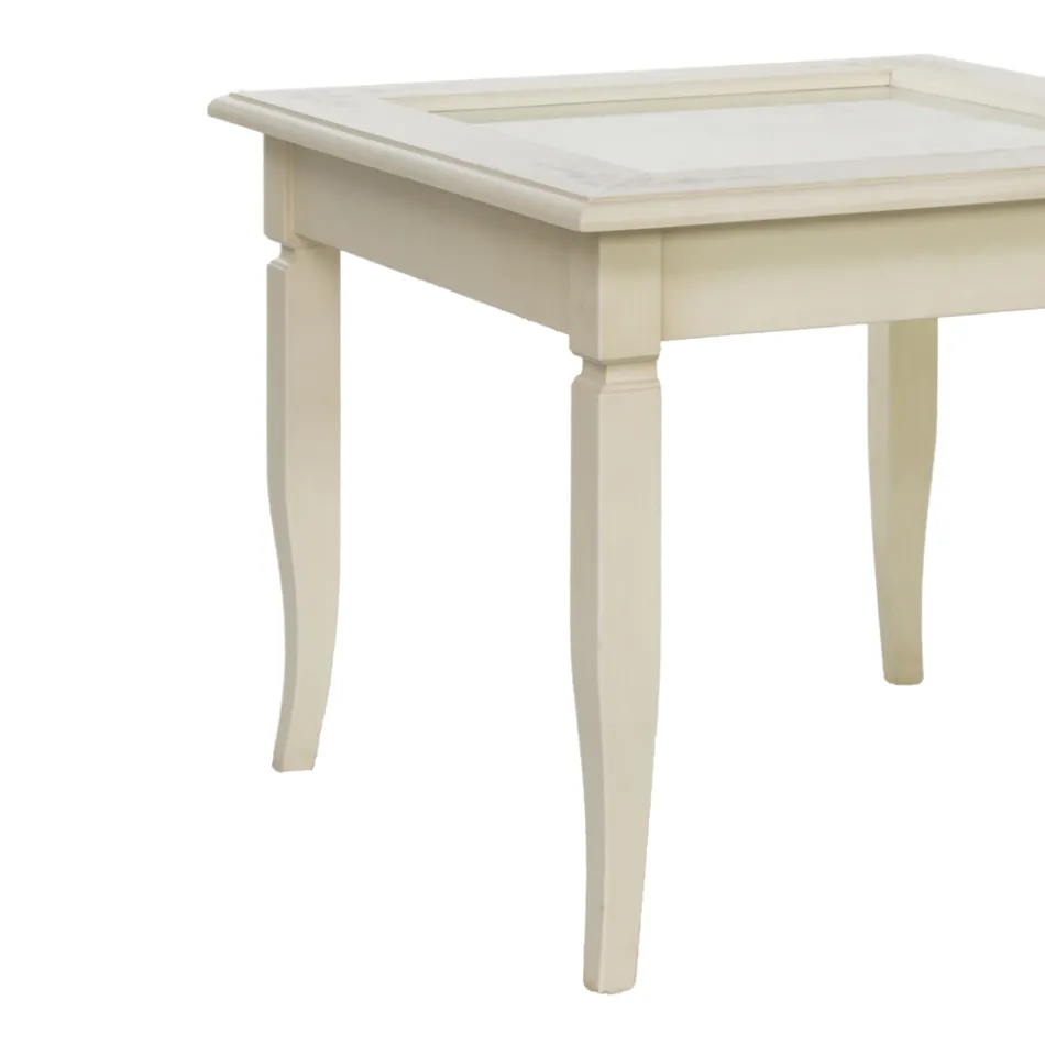 Tavolino da Soggiorno con Bacheca Tappezzata in Vetro Made in Italy - Demetra Viadurini