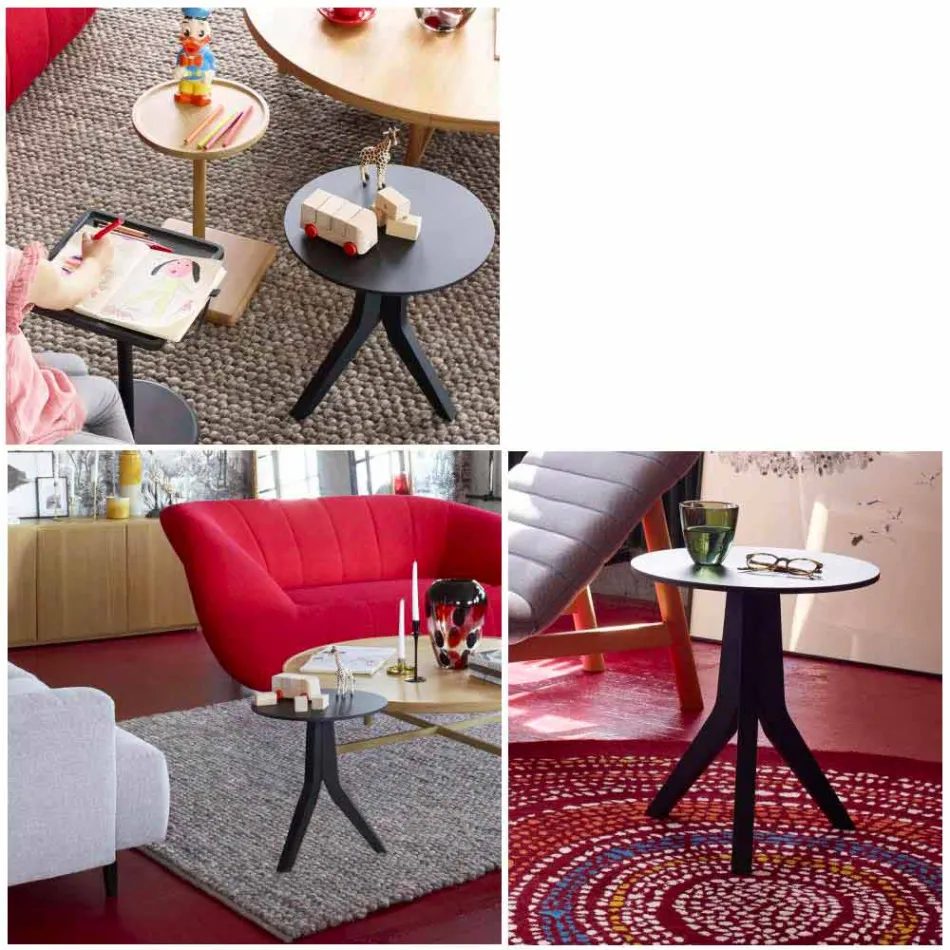 Tavolino da Soggiorno di Legno Laccato Nero Design Tondo Moderno - Sperone Viadurini