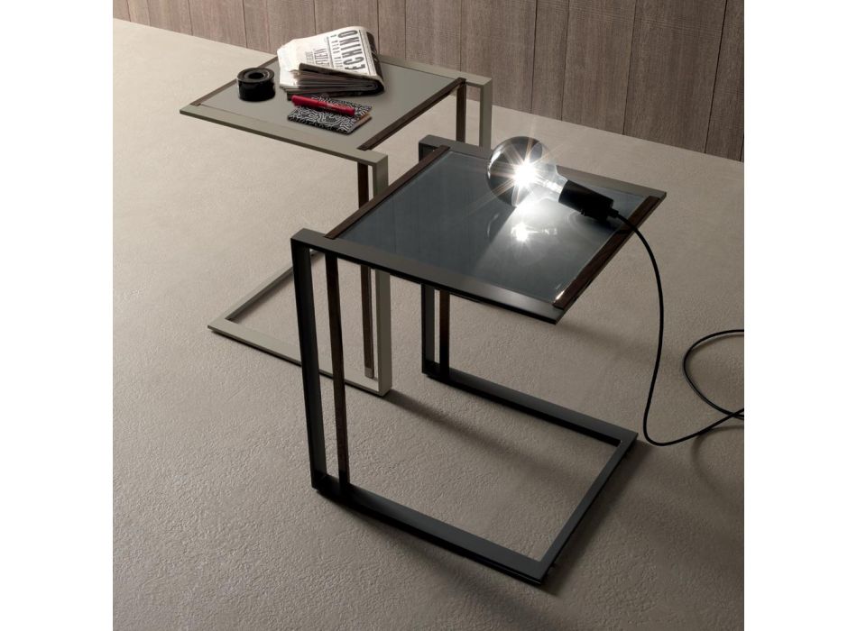 Tavolino da Soggiorno in Metallo e Vetro di Design Geometrico - Zigozago Viadurini