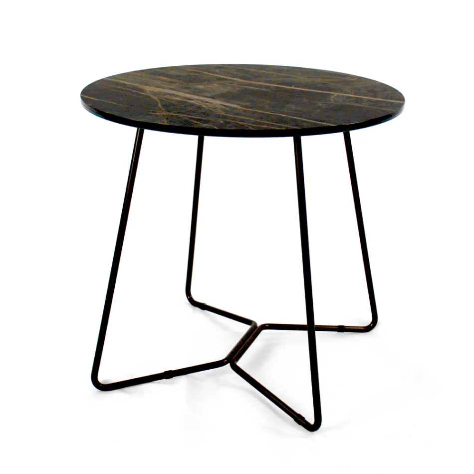 Tavolino da Soggiorno Rotondo con Piano in Grès Porcellanato Made in Italy - Paini Viadurini