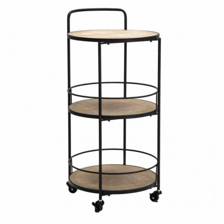 Tavolino Design Moderno in Ferro e MDF con Ruote e 3 Ripiani - Lennox  Viadurini