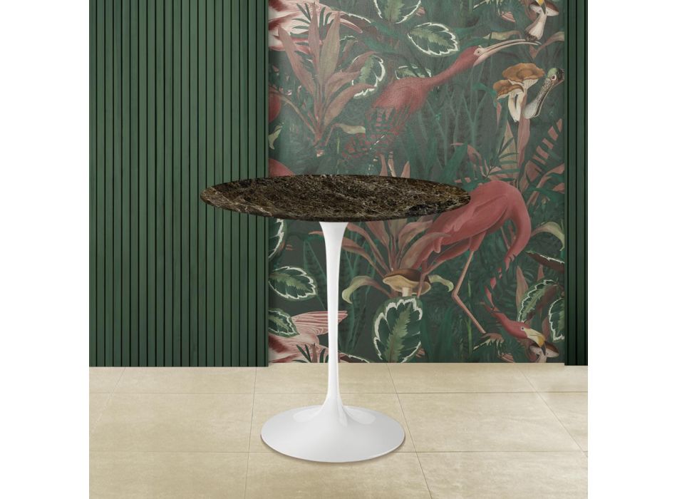 Tavolino Eero Saarinen H 52 Ovale in Marmo Emperador Dark Made in Italy - Scarlet Viadurini