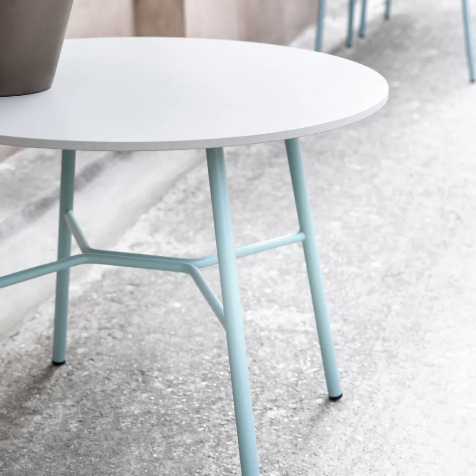 Tavolino Esterno Rotondo in Hpl con Base in Metallo Made in Italy - Makino Viadurini