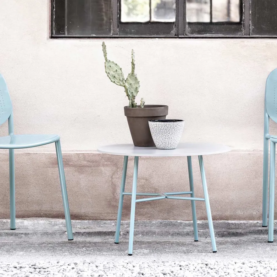 Tavolino Esterno Rotondo in Hpl con Base in Metallo Made in Italy - Makino Viadurini